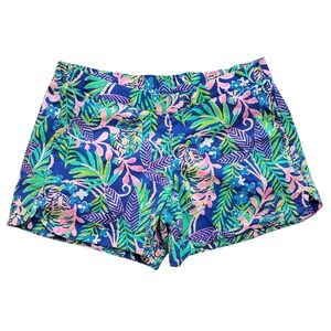 Lilly Pulitzer Ocean Trail Shorts Small Blue Pink Tiger Palm Tropical Floral